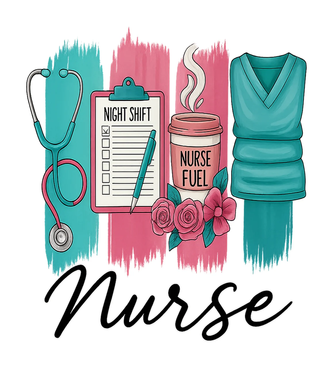 Supplies With Stethoscope And Clipboard In Black pen coffee