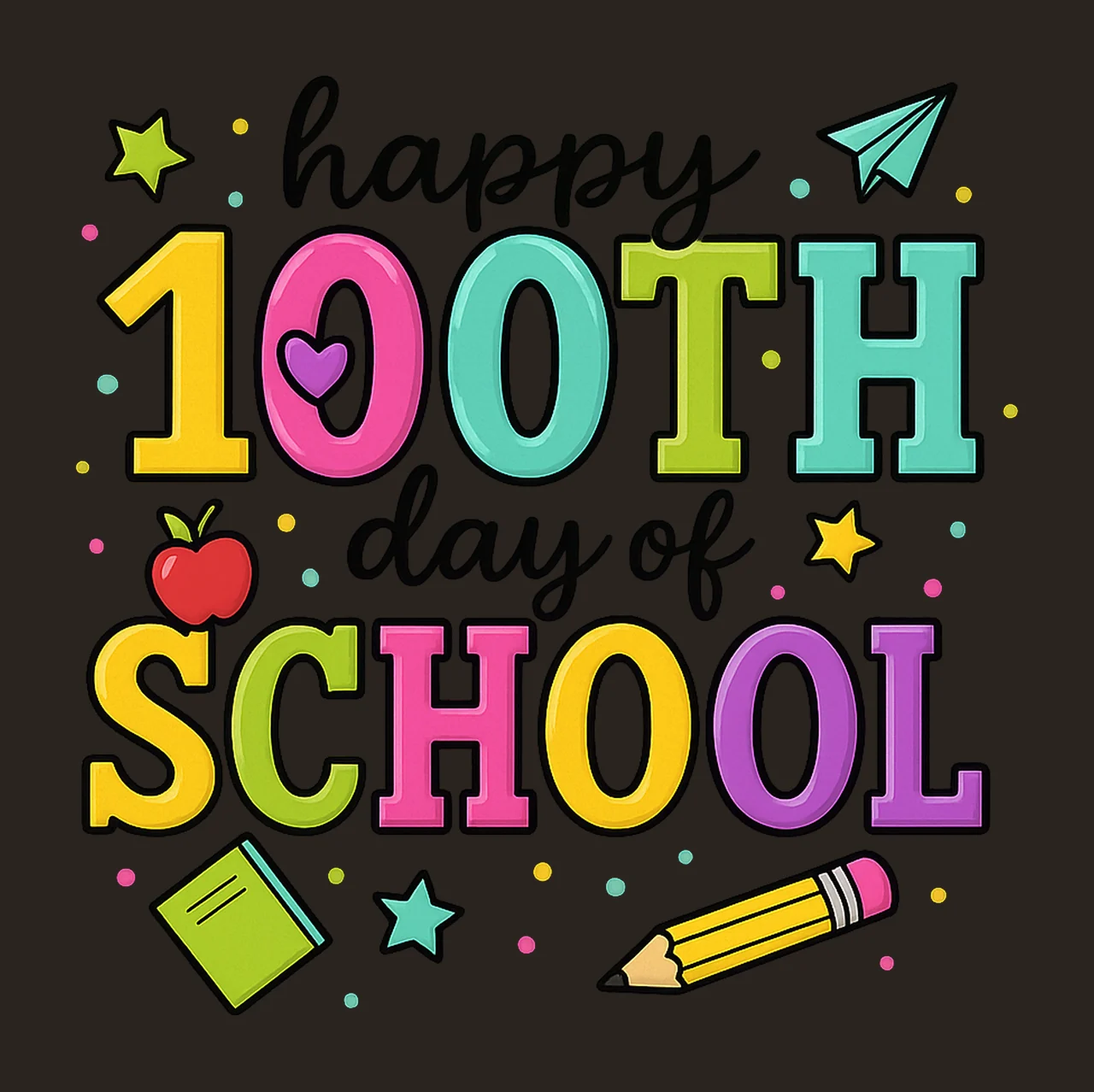 Happy 100th Day of School Colorful Pencil Coquette Design contrast preview thumbnail