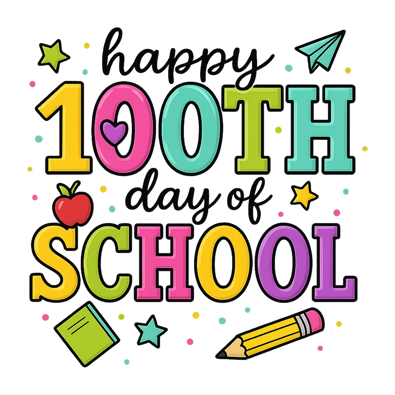 Happy 100th Day of School Colorful Pencil Coquette Design