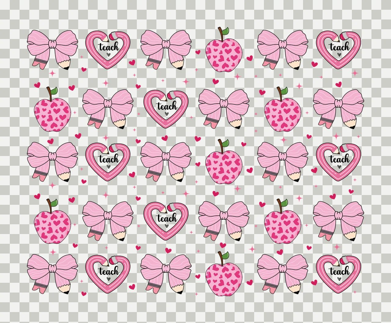 Bow Teach Apple Heart Pattern Design Repeat Star Educational transparency and detail preview thumbnail