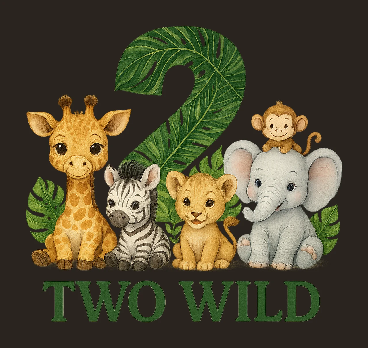 Wild One Birthday Two Wild 2nd Birthday Safari Jungle contrast preview thumbnail