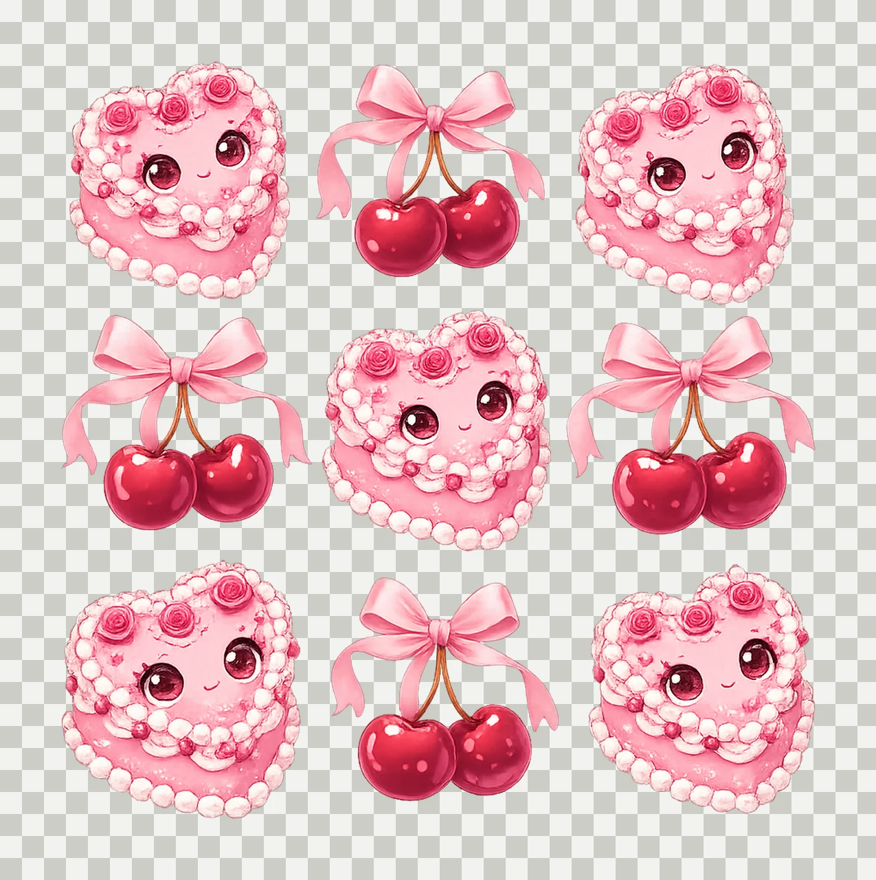 Coquette Cherry Heart Cake Soft Girl Sublimation Girly Pink transparency and detail preview thumbnail