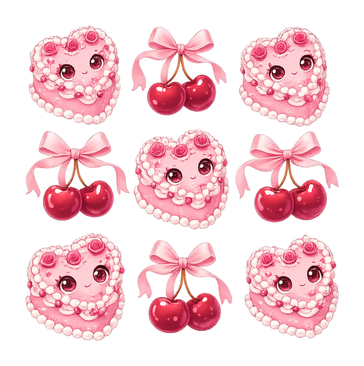 Coquette Cherry Heart Cake Soft Girl Sublimation Girly Pink