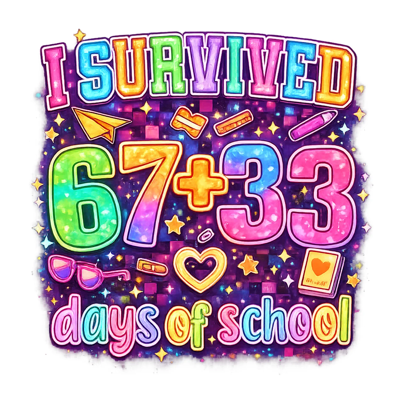 Survived 100 Days Of School Funny Neon 67 Days Of Scho