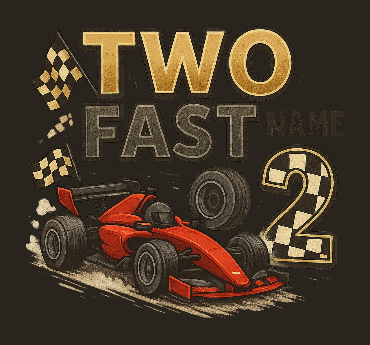 Two Fast Retro Racecar Birthday Second Birthday Shirt Design contrast preview thumbnail