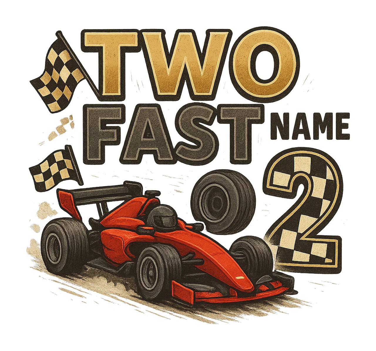 Two Fast Retro Racecar Birthday Second Birthday Shirt Design