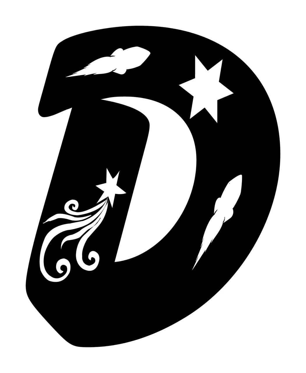 D Letter Decorated With Crescent Moon And Star