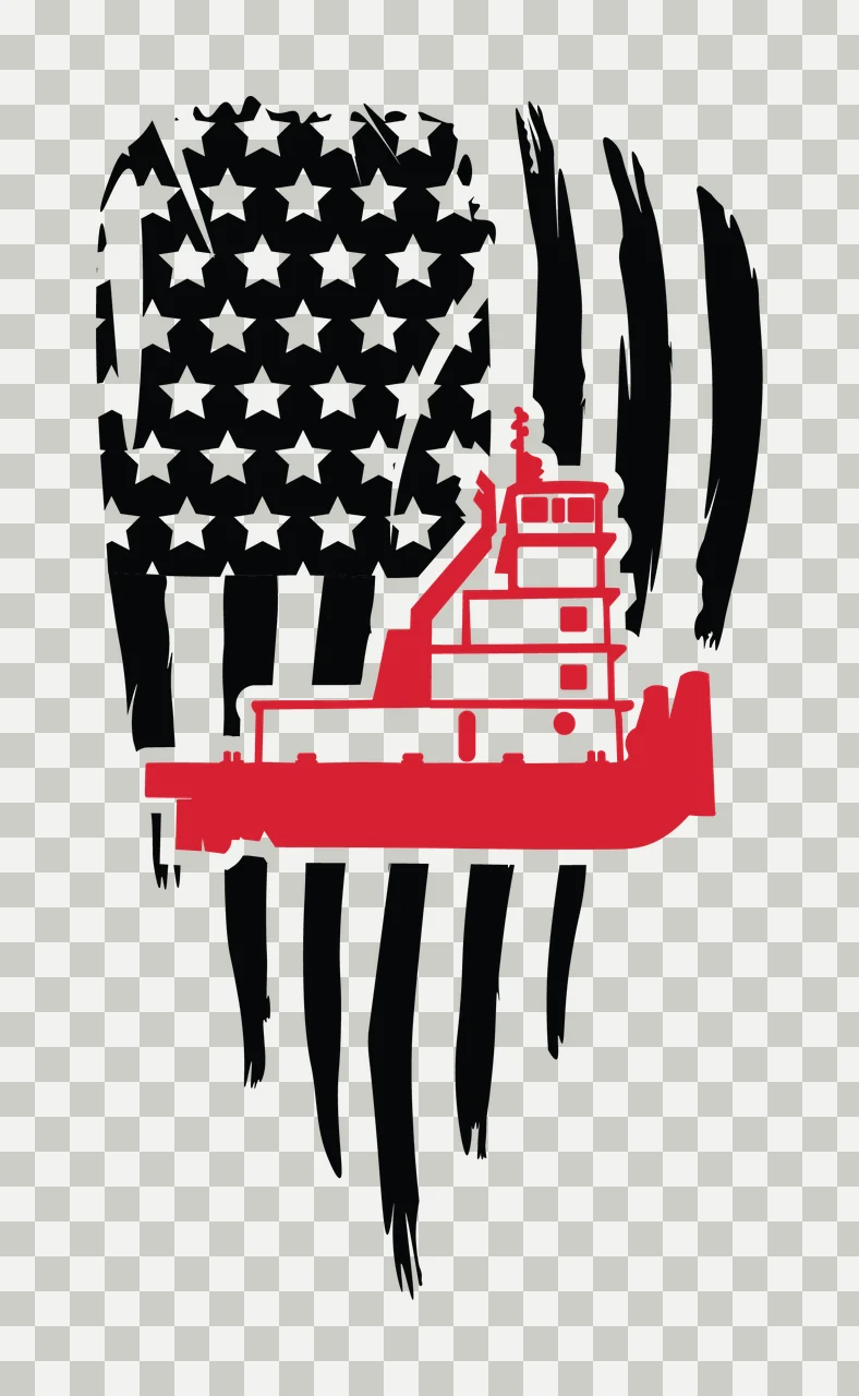 Boat Tugboat Stylized Over Distressed Flag static stars stripes transparency and detail preview thumbnail