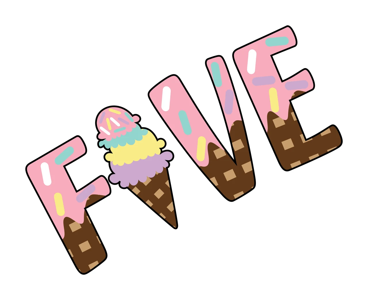 Ice Cream Five Cone Typography black white plain dessert monochrome