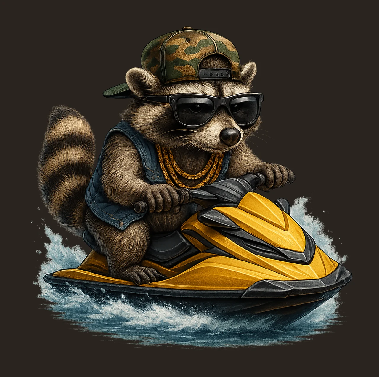 Racoon on Jet Ski Beach Fun Sublimation Design Racoon contrast preview thumbnail