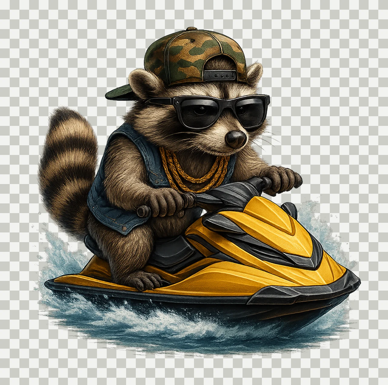 Racoon on Jet Ski Beach Fun Sublimation Design Racoon transparency and detail preview thumbnail