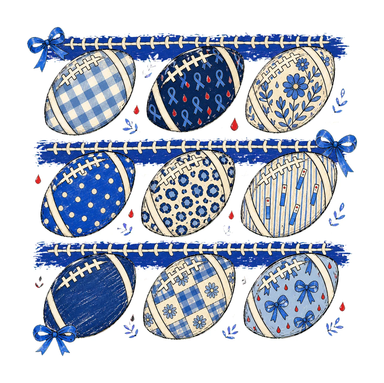 Nine Football Diabetes Awareness Patterns bundle 04