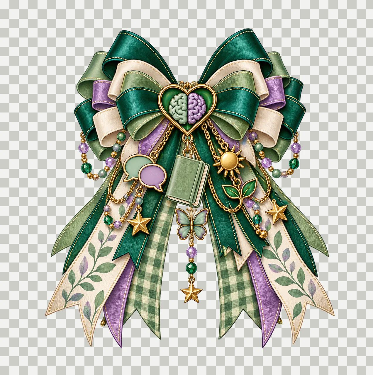 Mental Health Awareness PNG, Brain and Heart Coquette Bow, No Text Sublimation Clipart, Transparent Digital Download transparency and detail preview thumbnail