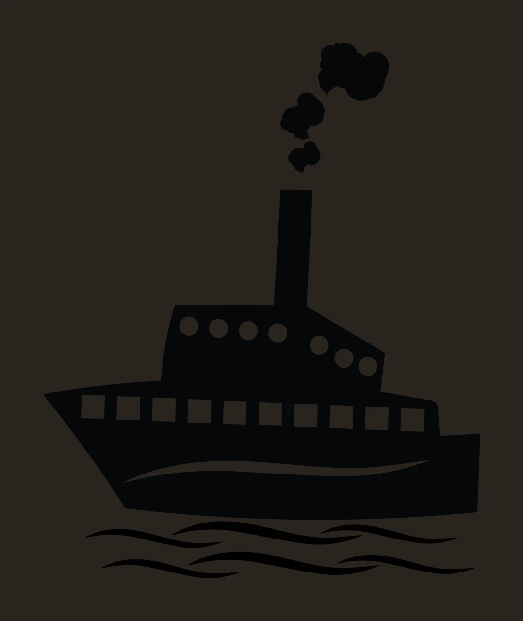 Steamship Moving With Silhouette And Transportation In Black contrast preview thumbnail