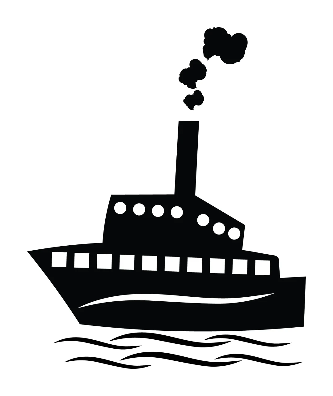 Steamship Moving With Silhouette And Transportation In Black