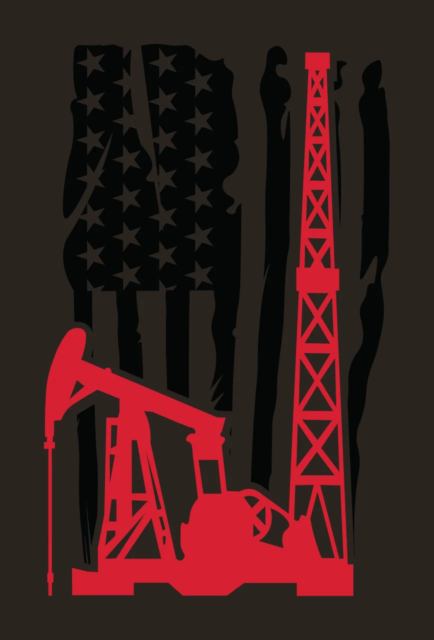 Flag Oil Drilling Equipment And Silhouette derrick pump jack contrast preview thumbnail