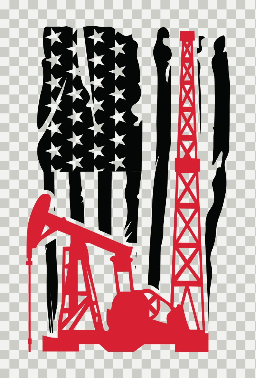 Flag Oil Drilling Equipment And Silhouette derrick pump jack transparency and detail preview thumbnail