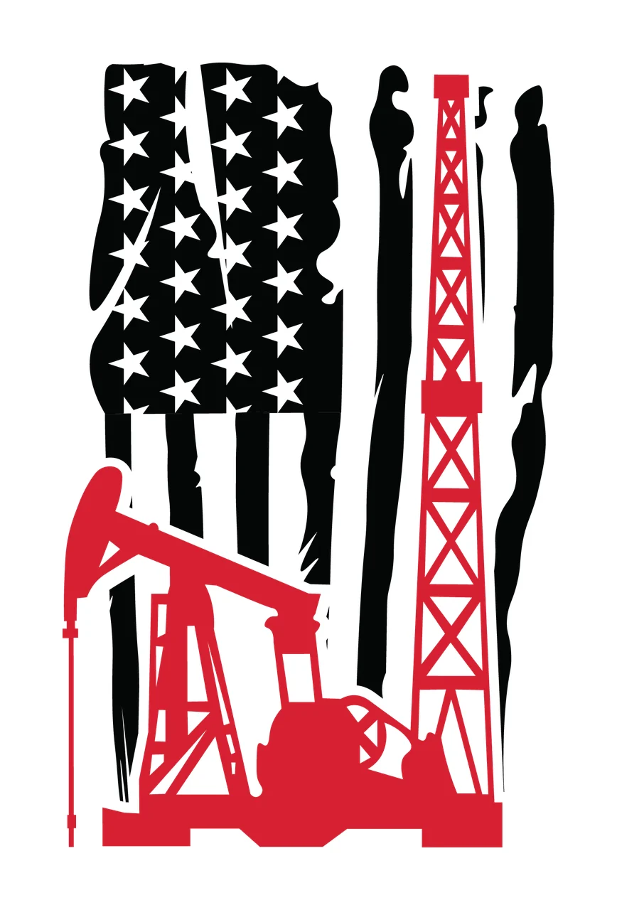 Flag Oil Drilling Equipment And Silhouette derrick pump jack