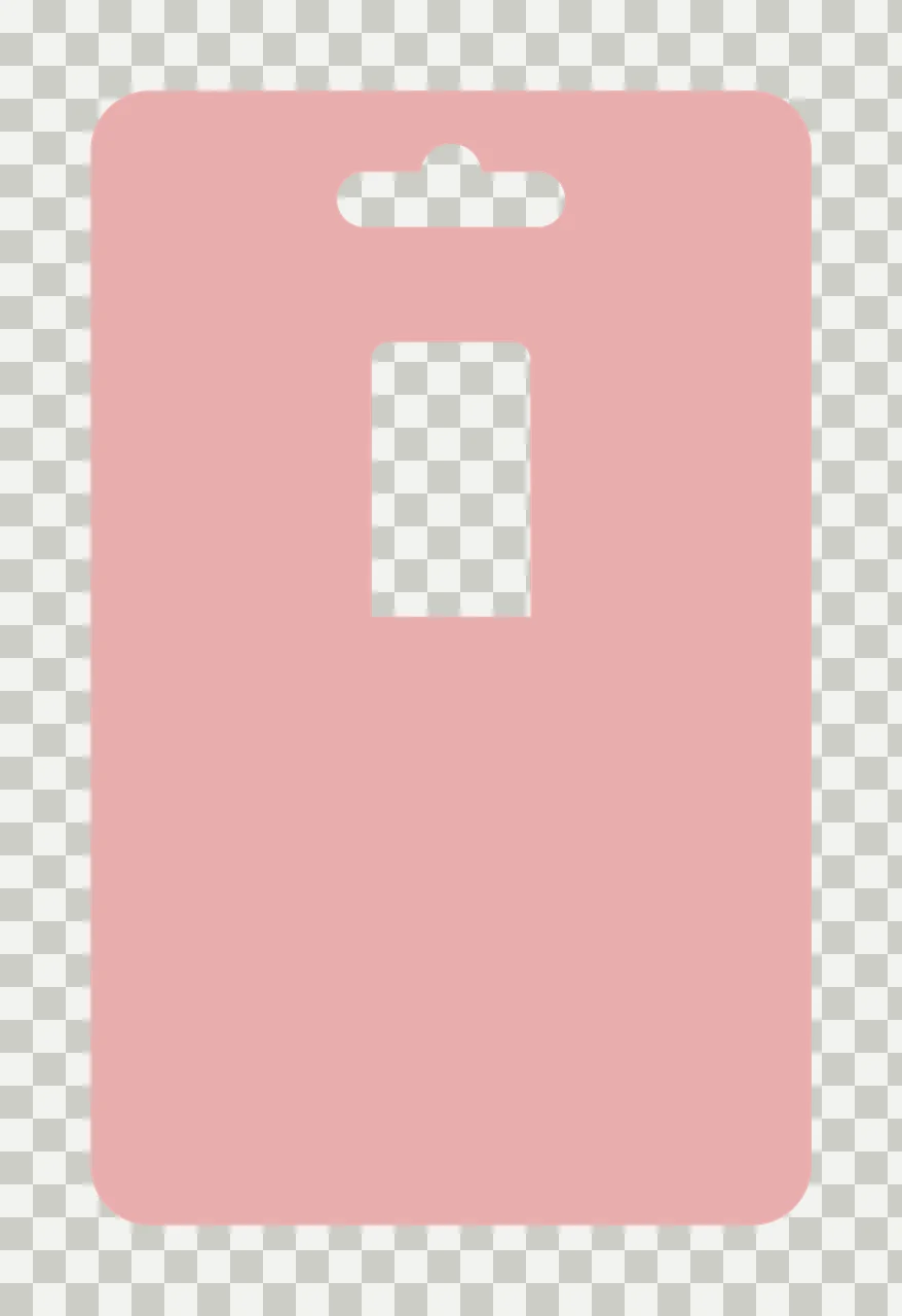Retail packaging card Illustration with rounded corners, sombrero hang hole, rectangular cutout window and pink card cutout in dusty pink and white transparency and detail preview thumbnail