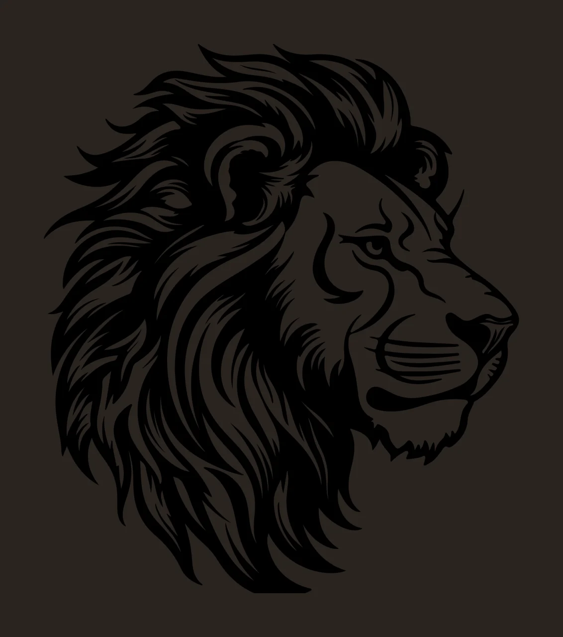 Lion Head Profile View facing side silhouette black white plain contrast preview thumbnail