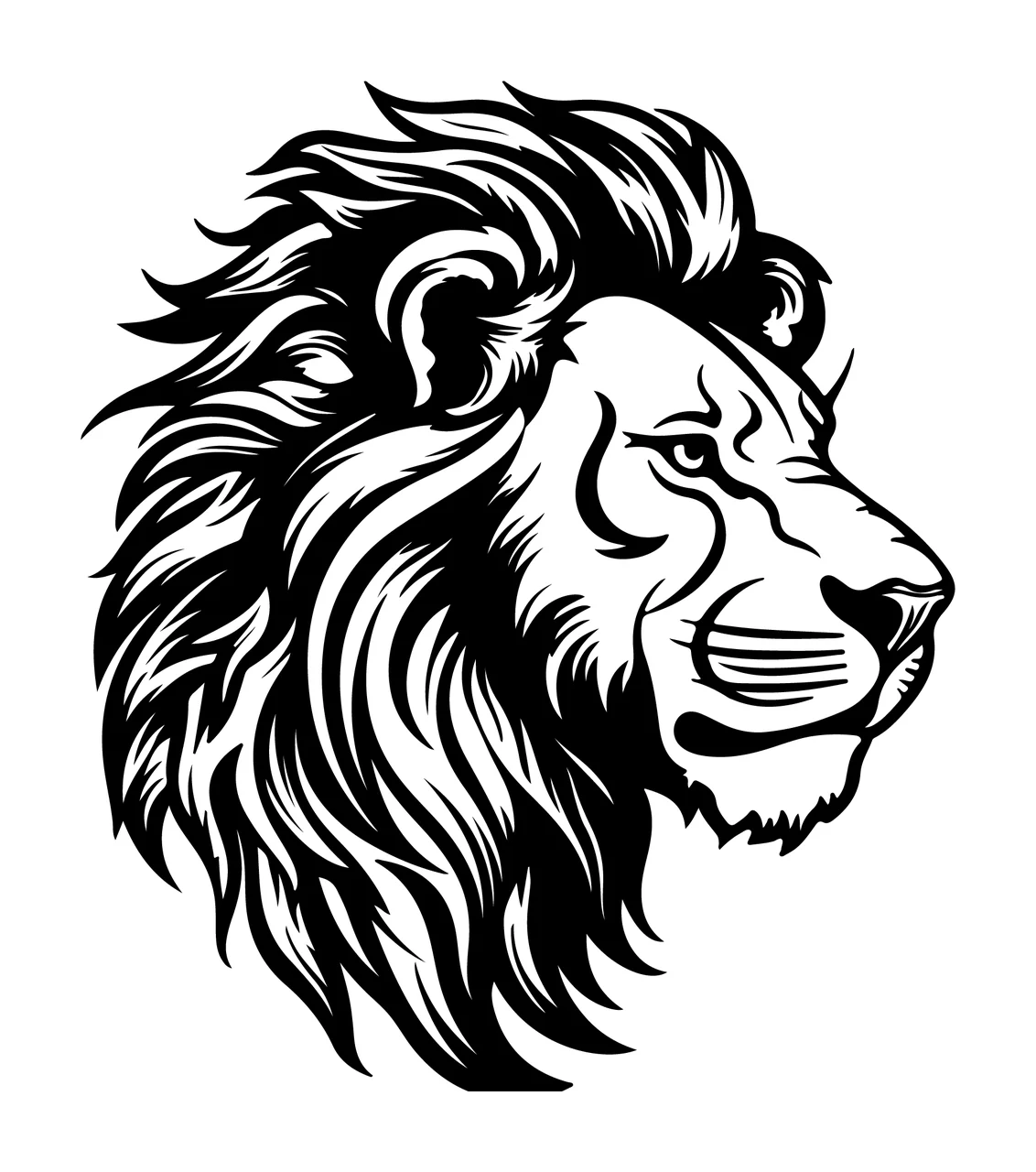 Lion Head Profile View facing side silhouette black white plain