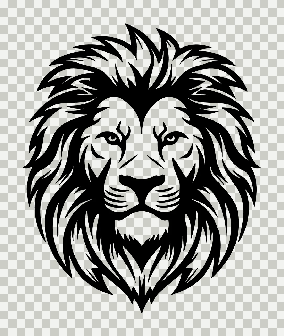 Lion Head Silhouette Detailed Portrait facing forward mane transparency and detail preview thumbnail