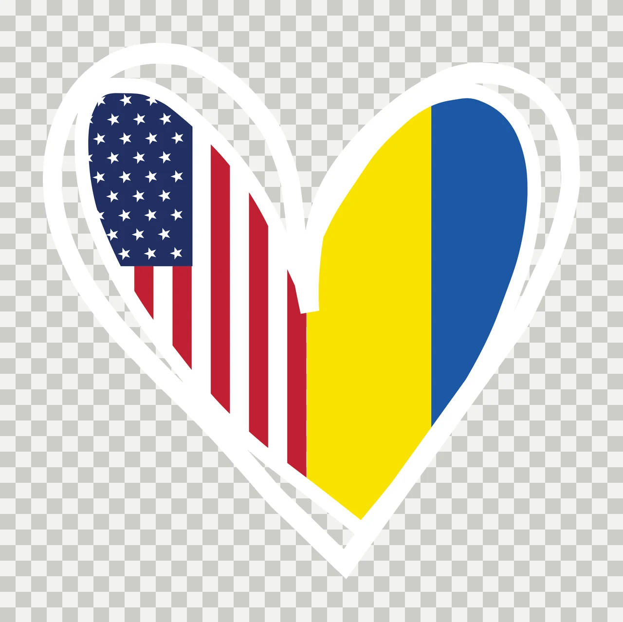 Heart-shaped flag composition Illustration with heart shape, American flag pattern stars and stripes and Romanian flag pattern yellow and blue vertical stripes in white and red transparency and detail preview thumbnail