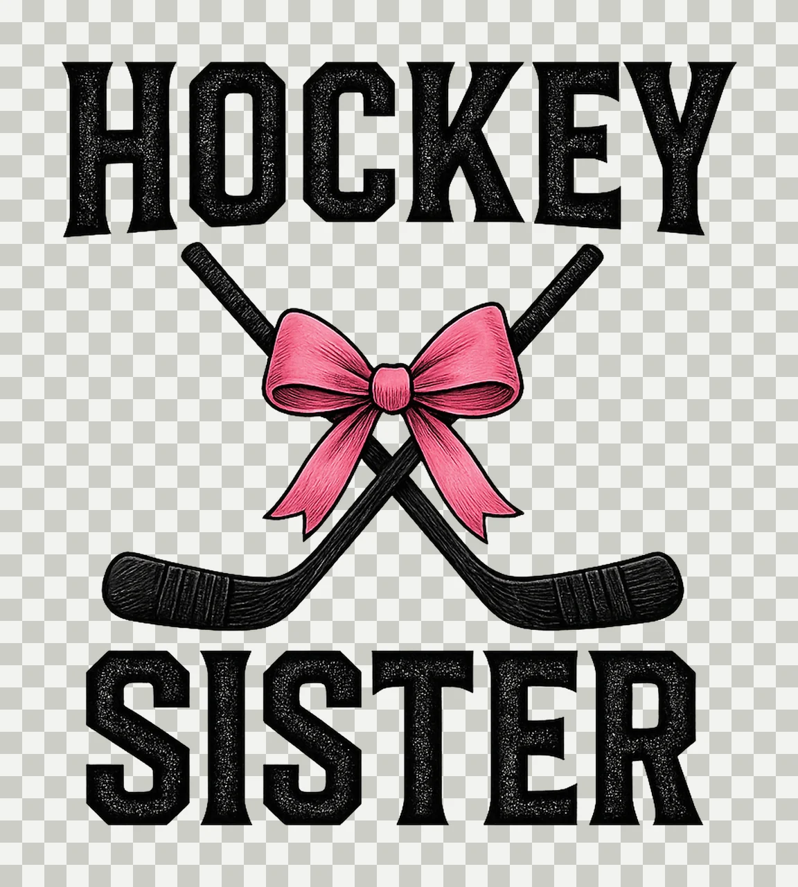 Hockey Sister distressed letters Coquette bow sublimation transparency and detail preview thumbnail