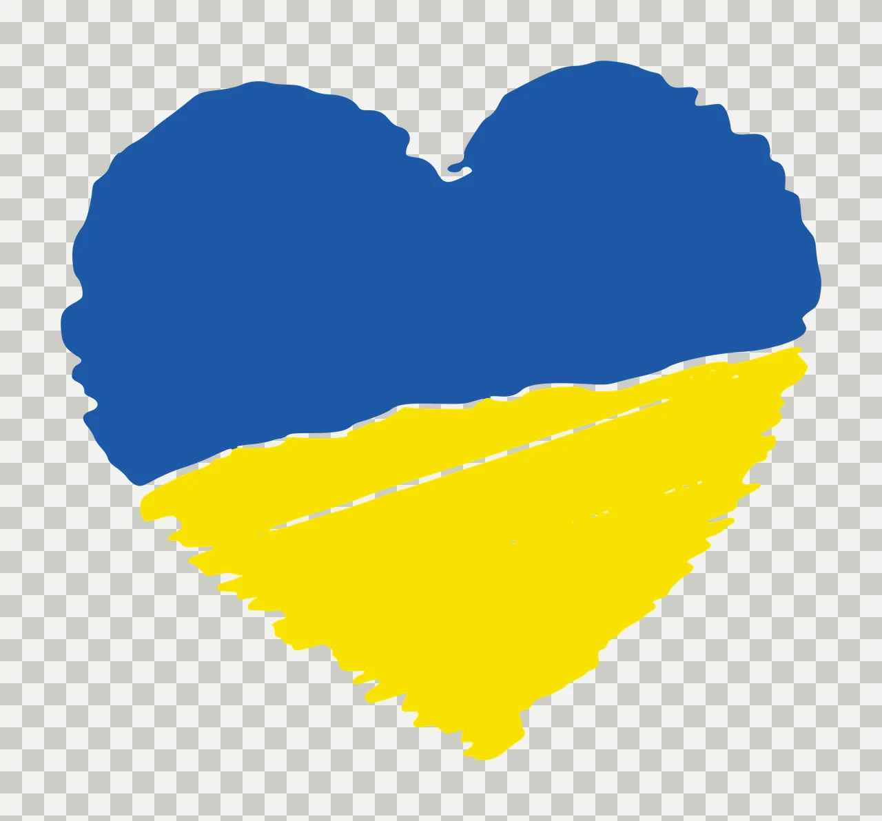 Heart-shaped brushstroke with blue and yellow sections Illustration with blue upper section, yellow lower section and white line transparency and detail preview thumbnail