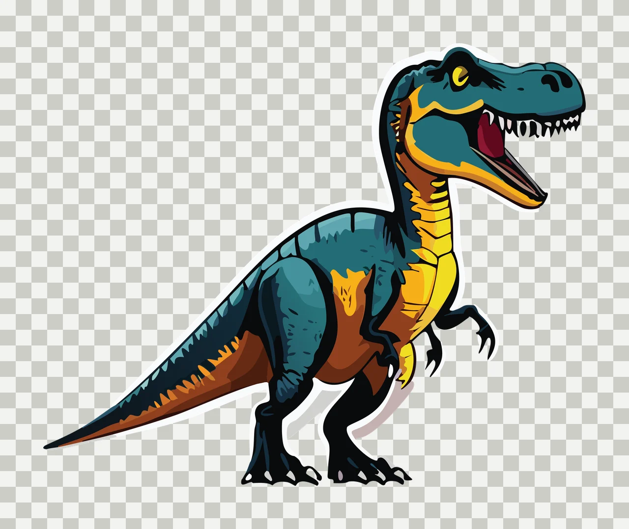 Dinosaur Theropod Silhouette With Open Mouth Roaring line drawing transparency and detail preview thumbnail