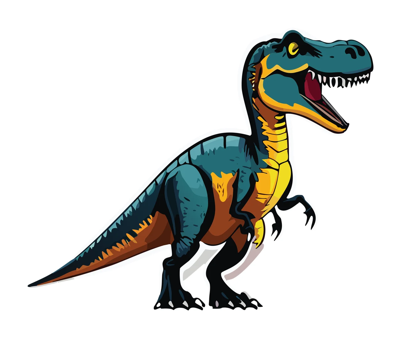 Dinosaur Theropod Silhouette With Open Mouth Roaring line drawing
