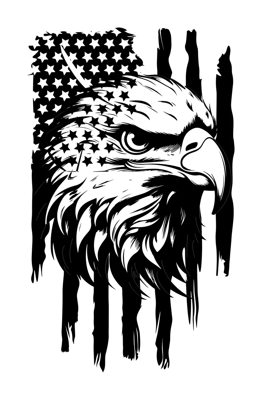 Eagle Flag Head And Stripe Illustration looking star black