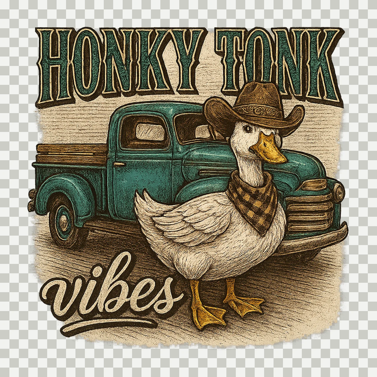 Honky Tonk Vibes Cowgirl Goose with Truck Cute Country transparency and detail preview thumbnail