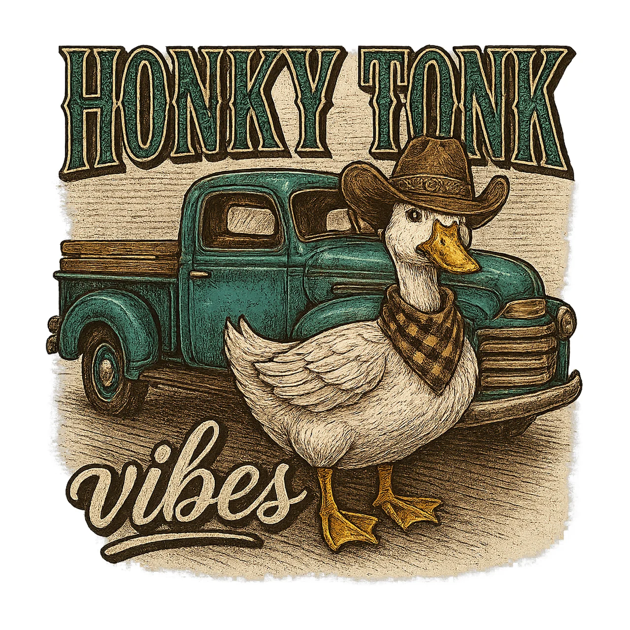 Honky Tonk Vibes Cowgirl Goose with Truck Cute Country