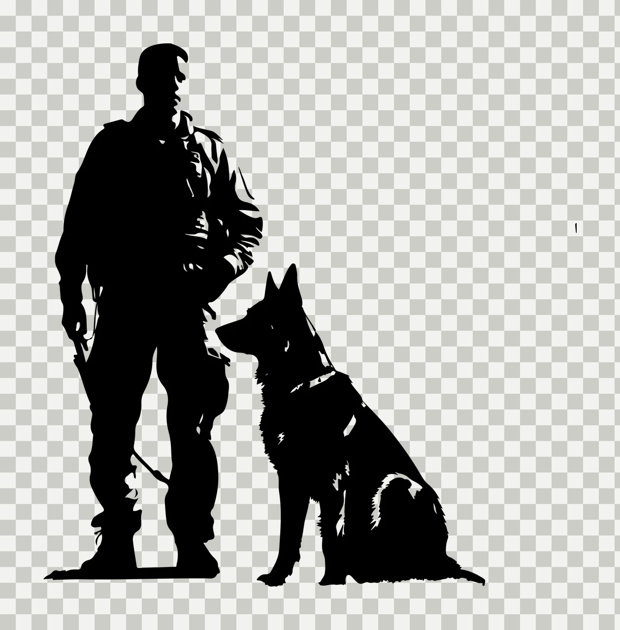 Dog Standing Personnel With Guard Silhouette leash black white transparency and detail preview thumbnail