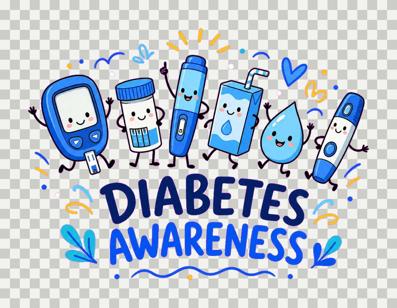 Diabetes Awareness Doodles Smiling Care Variation B transparency and detail preview thumbnail