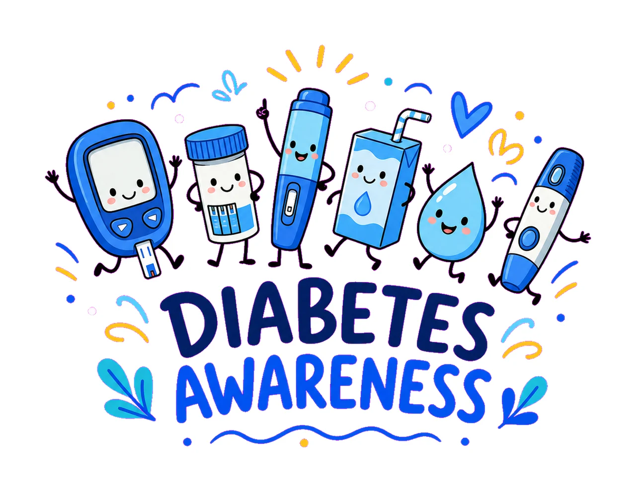 Diabetes Awareness Doodles Smiling Care Variation B