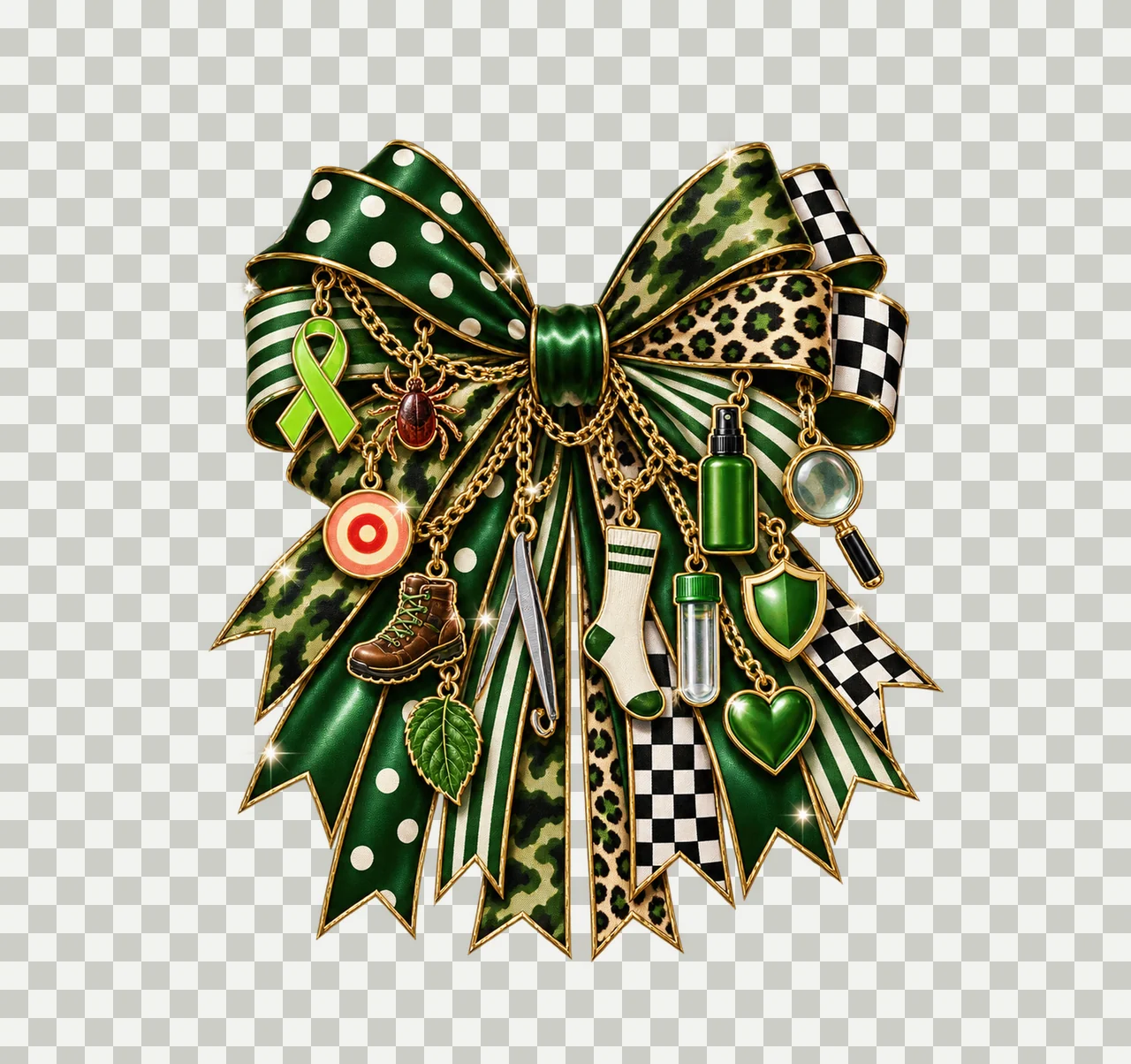 Lyme Disease Awareness Bow Charm PNG, Themed Gold Chain Charms, Coquette Ribbon Sublimation Design, Transparent Digital Download transparency and detail preview thumbnail
