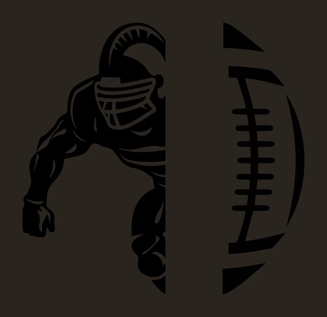 Split Football Player And Ball Running Helmet Body Black White contrast preview thumbnail