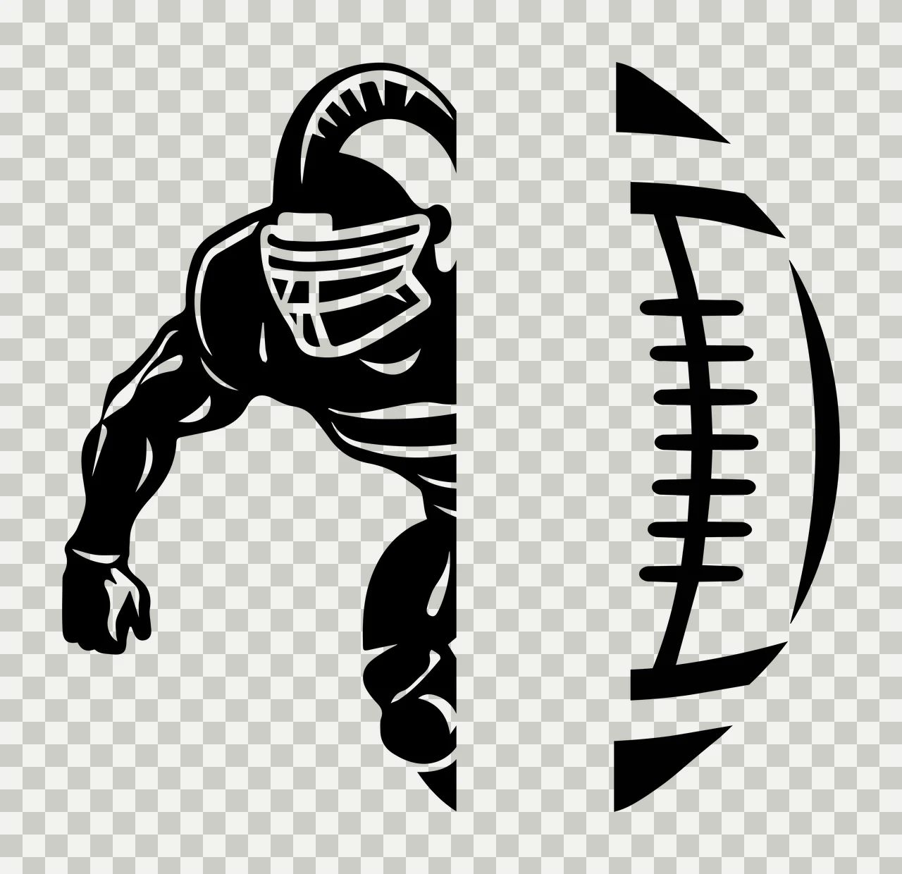 Split Football Player And Ball Running Helmet Body Black White transparency and detail preview thumbnail