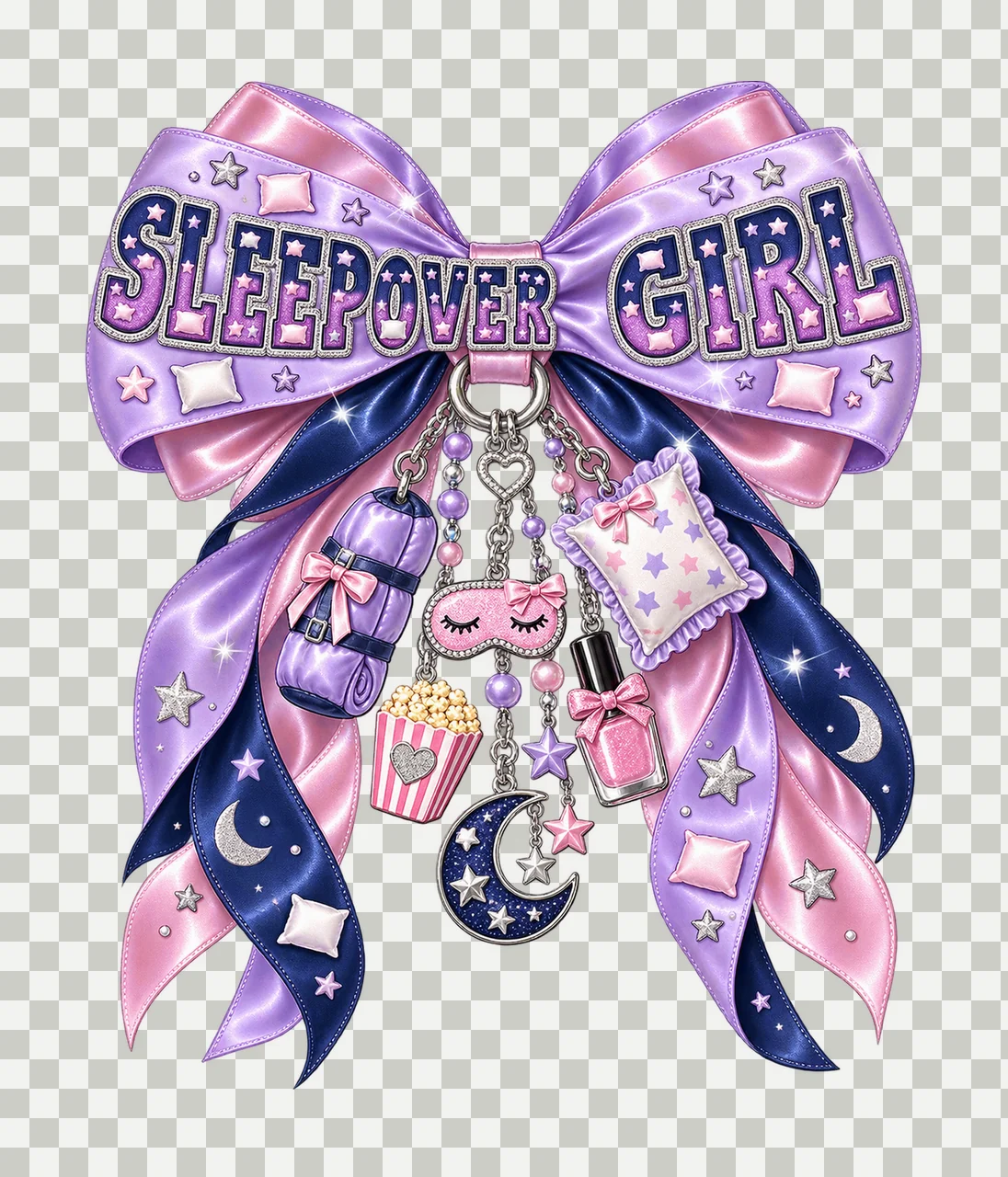 Sleepover Girl Bow Charm PNG, Coquette Ribbon Sublimation, Transparent Digital Download transparency and detail preview thumbnail
