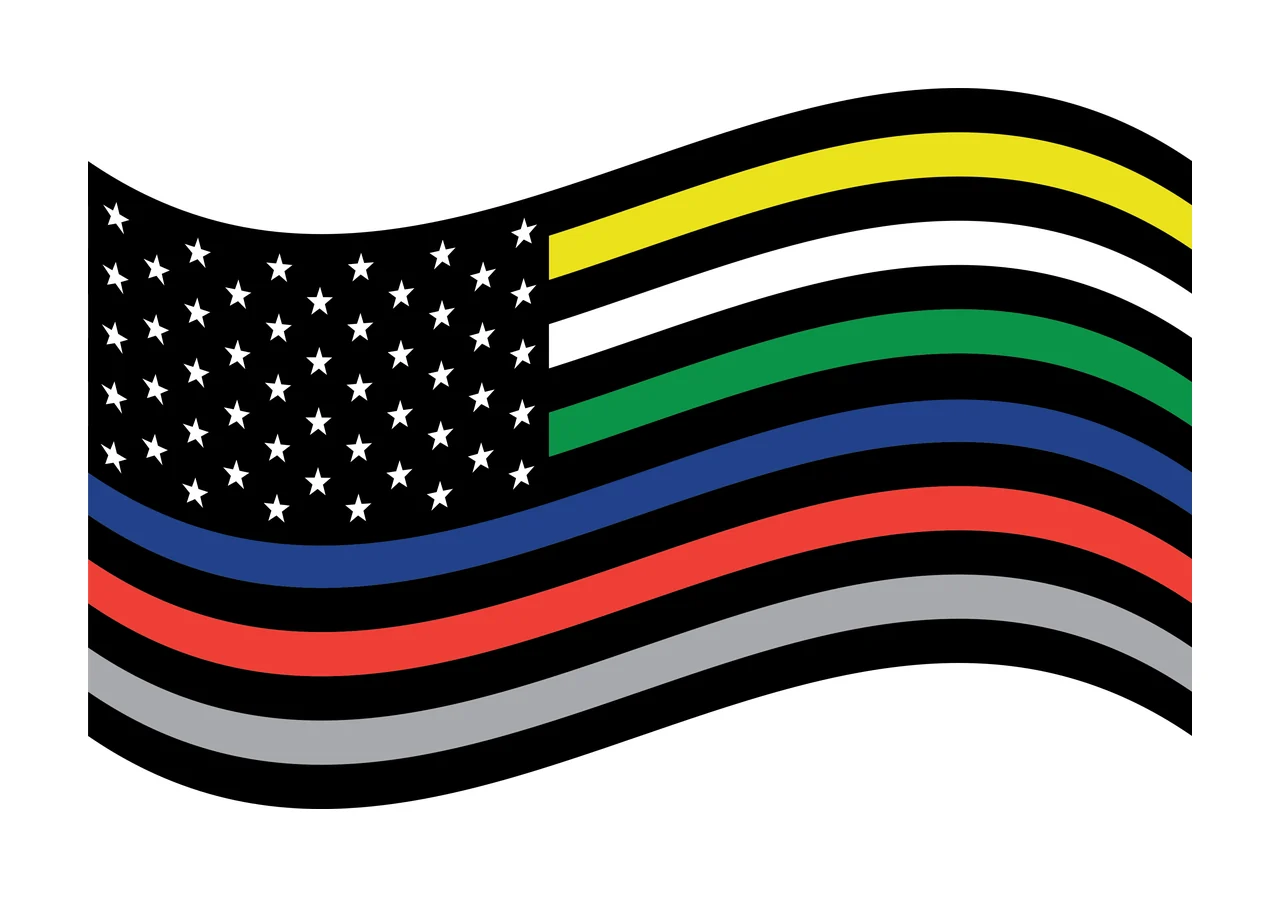 American flag variation Illustration with stars, horizontal stripes, thin blue line and thin red line in black