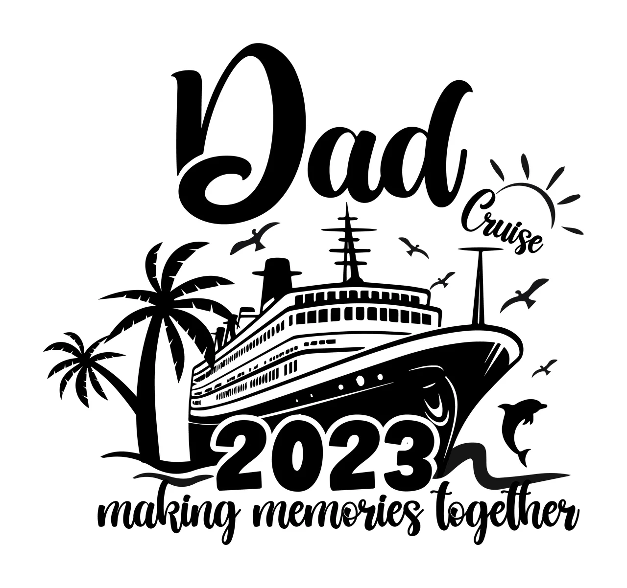 Family Nautical Design ship stationary palm trees sun birds