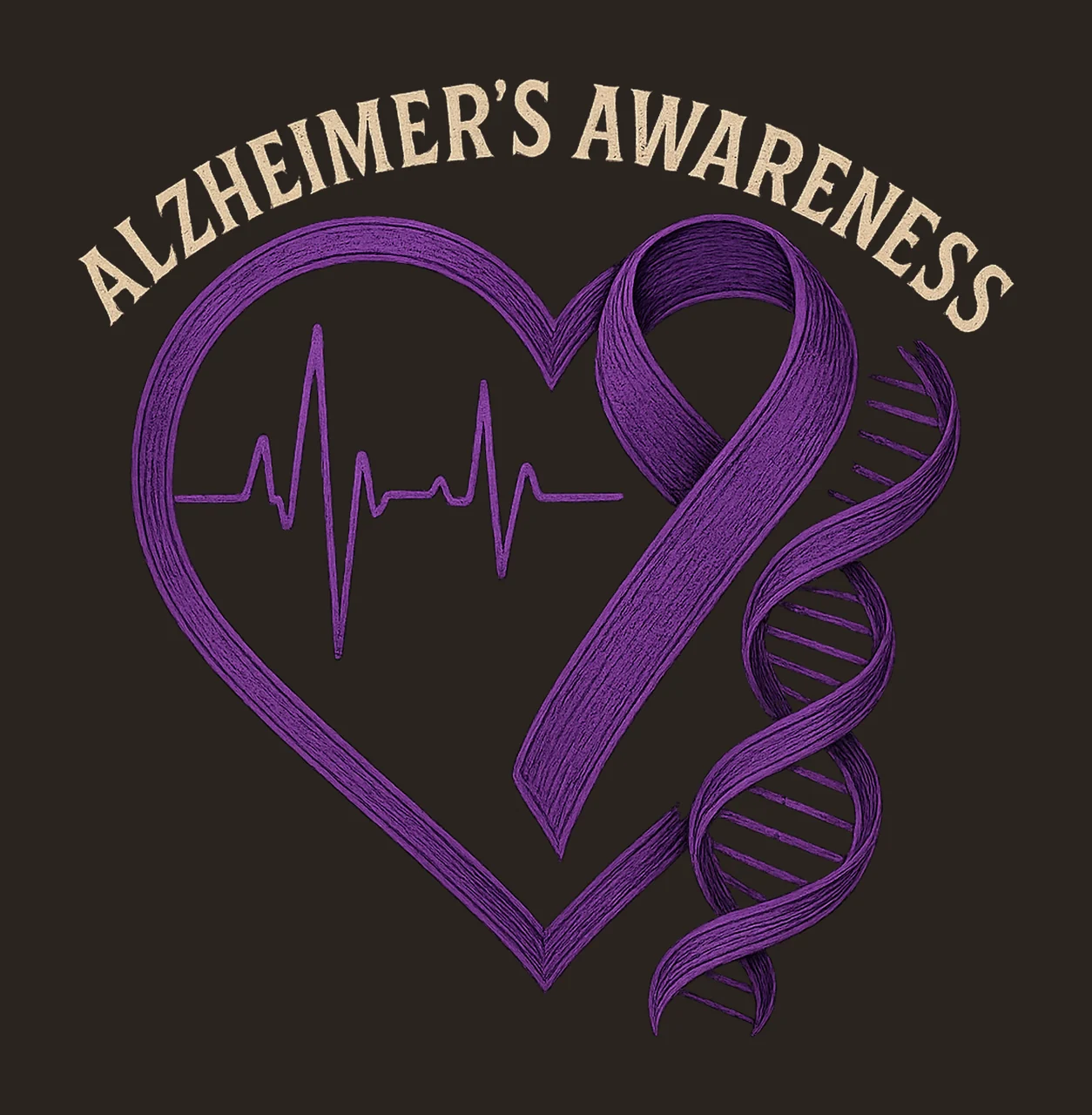 Alzheimers Awareness Purple Ribbon Dementia Awareness Design contrast preview thumbnail