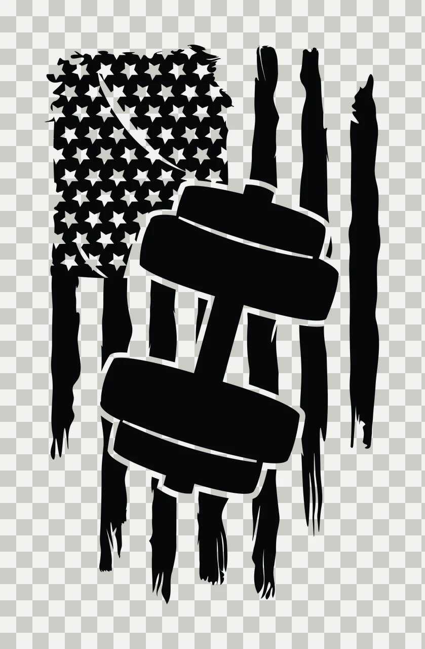 Flag Dumbbell Silhouette Centered Over A Vertical Distressed stars transparency and detail preview thumbnail