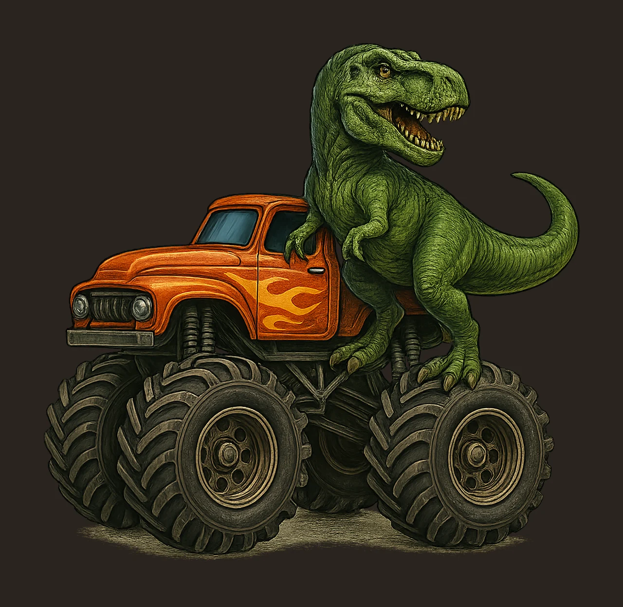 Monster Truck Rex Dinosaur Car Sublimation Design Kids Shirt contrast preview thumbnail