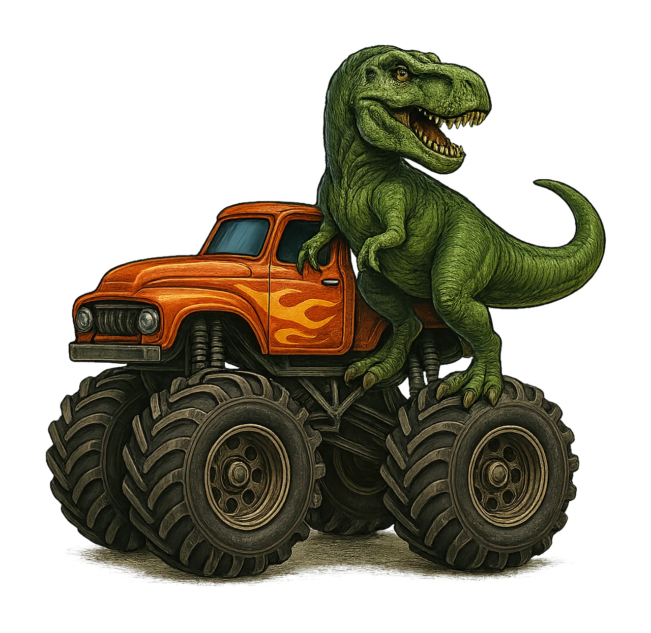 Monster Truck Rex Dinosaur Car Sublimation Design Kids Shirt