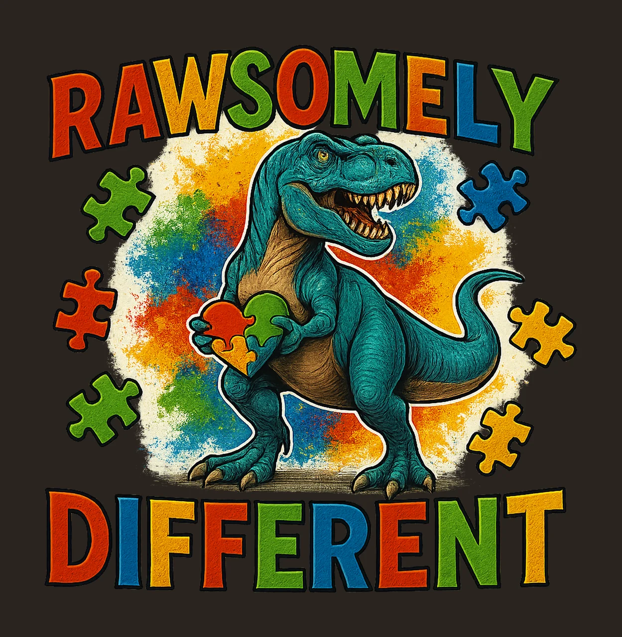 Rawrsomely Different Rex Autism Awareness Sublimation Design contrast preview thumbnail