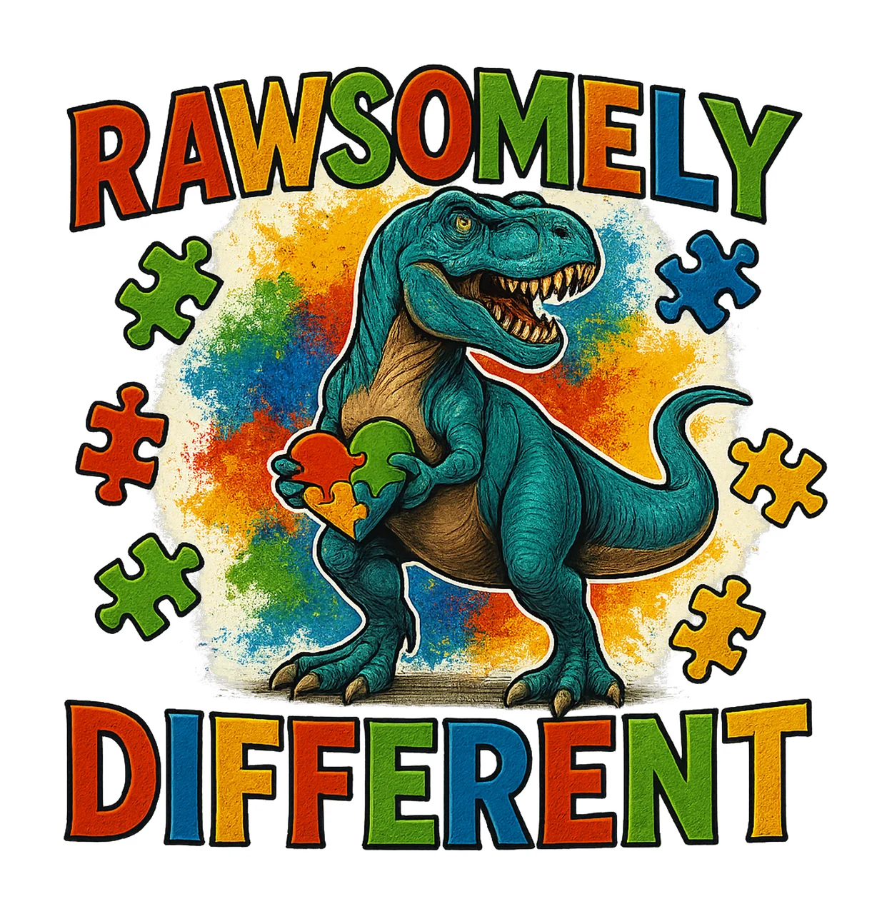 Rawrsomely Different Rex Autism Awareness Sublimation Design