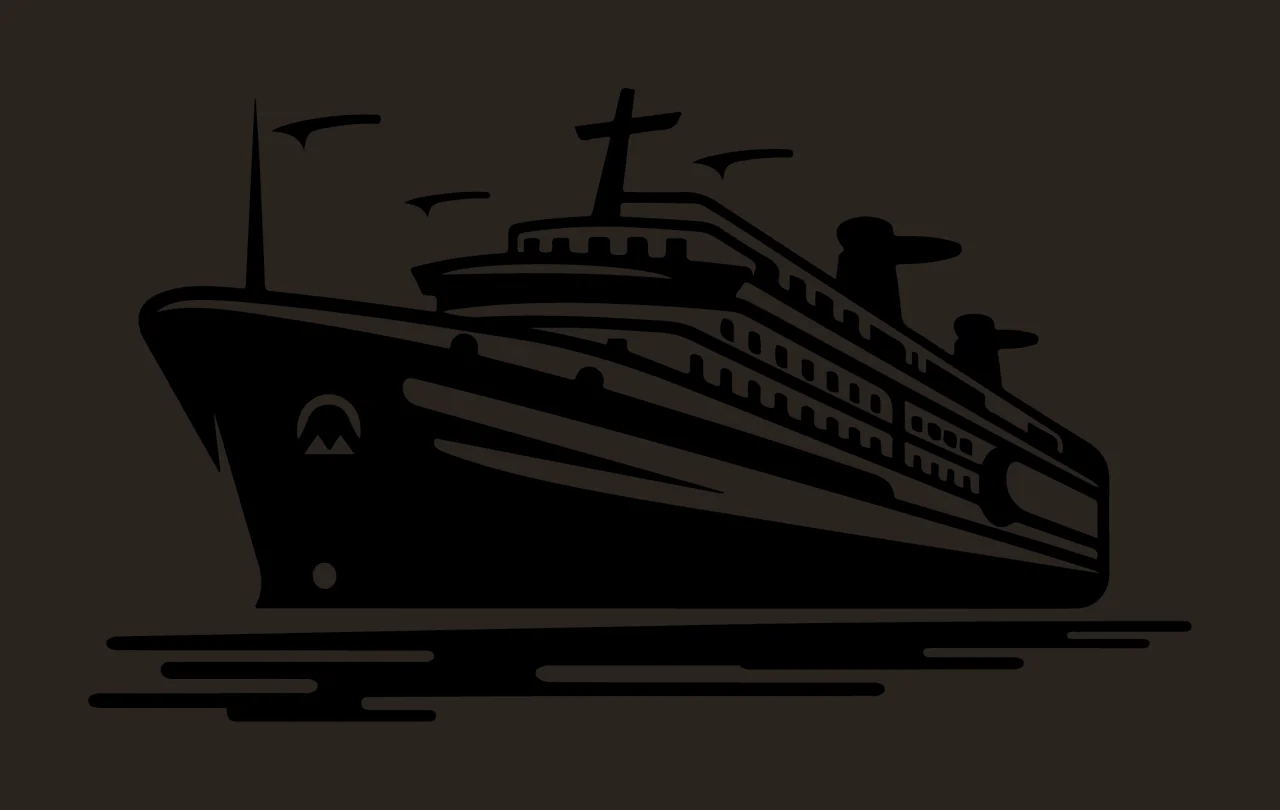 Cruise Ship Silhouette On Water sailing birds smoke stacks contrast preview thumbnail